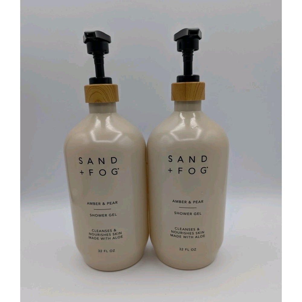 2 Bottles SAND + FOG Amber & Pear Aloe Nourishing &‎ Cleansing SHOWER GEL 32oz